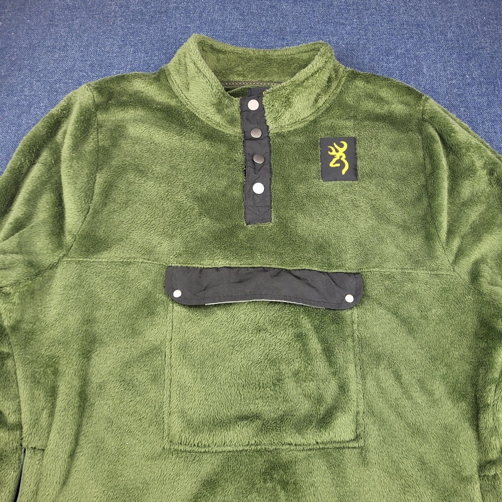 Browning Mens XXL Olive Green High Pile Fleece Quarter Snap Pullover Jacket - Picture 5 of 10